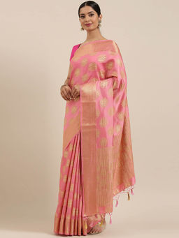 Mimosa - Women Kanjivaram Style Silk Saree With Unstitched Blouse