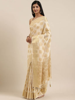 Mimosa - Kanchipuram Style Art Silk Saree Off-white With Unstitched Blouse
