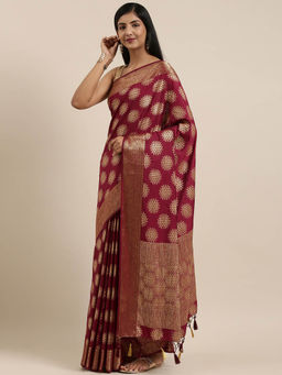 Mimosa - Kanchipuram Style Art Silk Saree maroon With Unstitched Blouse