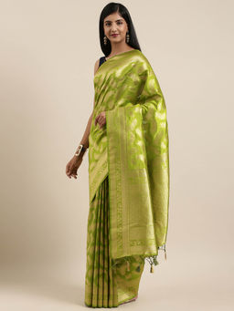 Mimosa - Women Kanjivaram Style Silk Saree With Unstitched Blouse