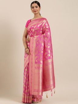 Mimosa - Kanchipuram Style Art Silk Saree Pink With Unstitched Blouse