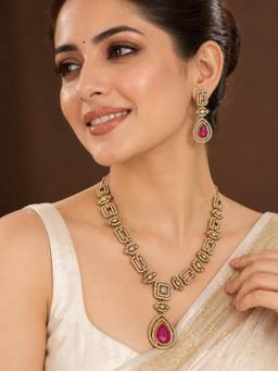 Niscka - Gold Plated Ruby Kundan Necklace Set