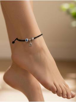 Kicky and Perky - Evil Eye Charm Black Thread Anklet for Women (Adjustable)