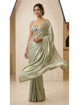 HANDME - Ready To Wear Celestial Green Simmer Satin Saree with Unstitched Blouse