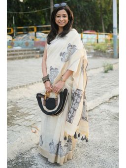 Mysilklove - Navajo Off White Muga Cotton Saree with Unstitched Blouse
