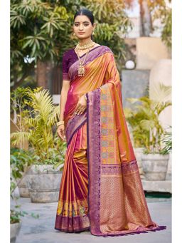 Fashion Petals - Magenta Soft Silk Woven Work Traditional Saree with Unstitched Blouse
