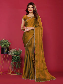 BFM - Brown Jimmy Choo Lace Border Saree with Unstitched Blouse