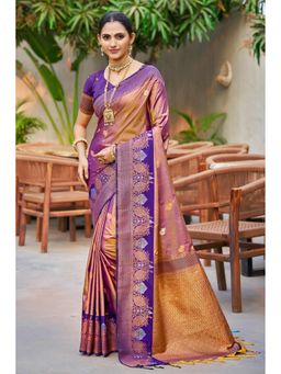 Sangam Prints - Rose Gold Soft Silk Woven Work Traditional Saree with Unstitched Blouse