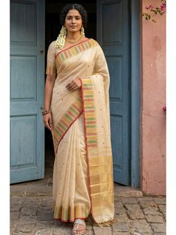 Mysilklove - Women White Banarasi Woven Saree with Unstitched Blouse