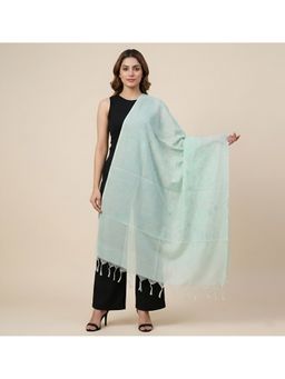MUFFLY - Aqua Elegant Embroidered Cotton Ethnic Tassel Border Dupatta