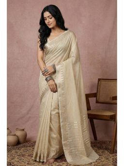Mysilklove - Navajo Off White Woven Banarasi Soft Silk Saree with Unstitched Blouse