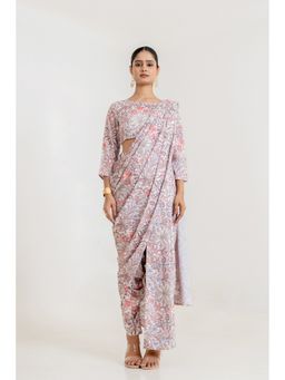 Pasha India - White Garden Stitched Blouse Saree and Dhoti Pants