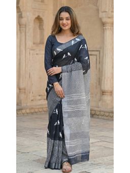 AMRUTKALA SAREES - Black Designer Cotton Silk Kanjivaram Woven Saree with Unstitched Blouse