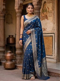AMRUTKALA SAREES - Blue Designer Banarasi Silk Kanjivaram Woven Saree with Unstitched Blouse