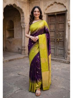 AMRUTKALA SAREES - Purple Designer Banarasi Silk Kanjivaram Woven Saree with Unstitched Blouse