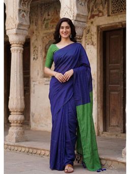 AMRUTKALA SAREES - Blue Designer Cotton Silk Kanjivaram Woven Saree with Unstitched Blouse