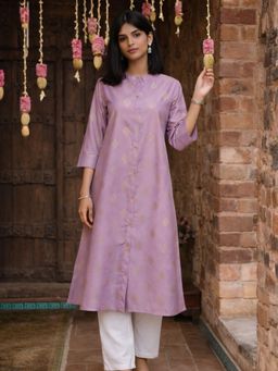 Rangita - Women Mauve Poly Viscose Printed Straight Calf Length Kurta