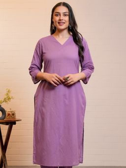 ARAMYA - Purple Soft Cotton Straight Solid Kurta