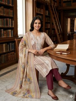 SALWAR STUDIO - Mauve Cotton Embroidered Unstitched Kurta with Pant and Dupatta