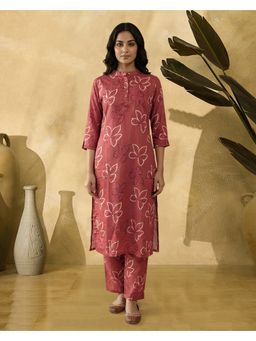 KVS FAB - Rust Cotton Blend Floral Kurta and Pant