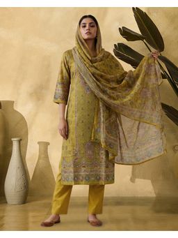 KVS FAB - Women Yellow Rayon Printed Kurta and Pant with Dupatta