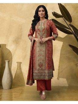 KVS FAB - Orange Rayon Printed Kurta and Pant with Dupatta