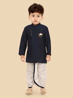 ETHNIKS NEURON - Navy Blue Cotton Blend Kurta and Dhoti