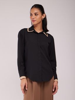 FableStreet - Dual Collared Black Shirt