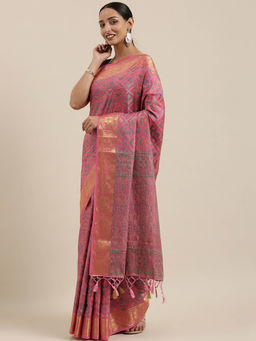 Mimosa - Women Patola Style Silk Saree With Unstitched Blouse