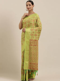 Mimosa - Patola Style Art Silk Saree Green With Unstitched Blouse