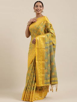 Mimosa - Patola Style Art Silk Saree Yellow With Unstitched Blouse