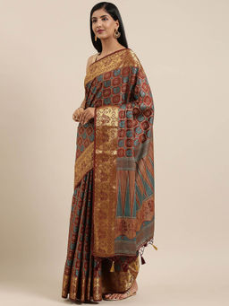 Mimosa - Patola Style Art Silk Saree Brown With Unstitched Blouse