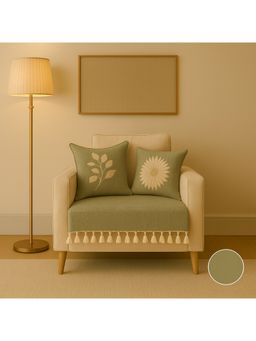 THROW PILLOW - Light Grey With Small Tassel Trim Lace Sofa Cover