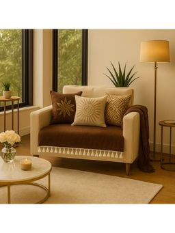 THROW PILLOW - Brown With Small Tassel Trim Lace Sofa Cover