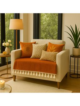 THROW PILLOW - Orange With Small Tassel Trim Lace Sofa Cover