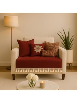 THROW PILLOW - Maroon With Small Tassel Trim Lace Sofa Cover