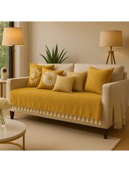 THROW PILLOW - Mustard With Small Tassel Trim Lace Sofa Cover