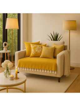 THROW PILLOW - Mustard With Small Tassel Trim Lace Sofa Cover