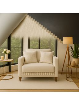 THROW PILLOW - Neutral With Small Tassel Trim Lace Sofa Cover