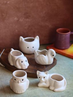 WEAVING HOMES - Set Of 5 - Little Animals Kingdom Planters Indoor Planter, Ceramic Planter