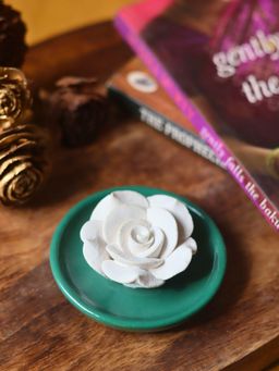 WEAVING HOMES - Bottle Green Floral Diffuser Decor Item, Ceramic Decor Item For Your Table Top