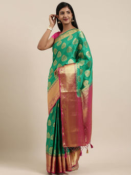 Mimosa - Women Kanjivaram Style Silk Saree With Unstitched Blouse