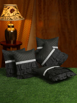HOSTA HOMES - Black & Silver-Toned Set of 5 Satin Square Cushion Covers 16x16 inches