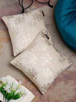 HOSTA HOMES - Cream Set of 2 Floral Velvet Square Cushion Covers 16x16 inches