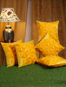 HOSTA HOMES - Yellow 5 Pieces Geometric Velvet Square Cushion Covers 16x16 inches