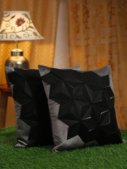 HOSTA HOMES - Grey & Black 2 Pieces Geometric Velvet Square Cushion Covers 16x16 inches
