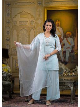 Aavanya - Blue Chanderi Kurta Pant and Dupatta