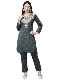 Fnocks - Elegant Green Embroidery Kurta and Pant for Women