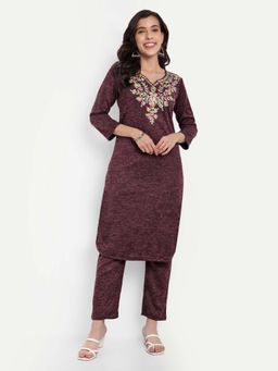 Fnocks - Elegant Maroon Embroidery Kurta and Pant for Women