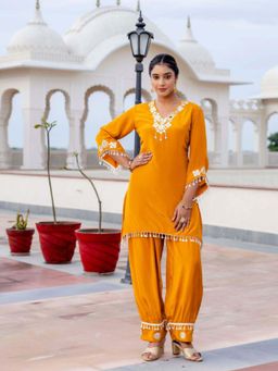 KAFTANIZE - Mustard Mirror Embellished Kurta and Salwar